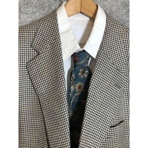 Chaps Blazer Mens 42T Brown Blue Houndstooth Sport Coat Two Button Notch Lapel